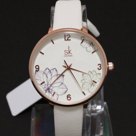 Ladies Dress Quartz Watch White Floral Dial White Strap 32mm - Picture 6 of 13